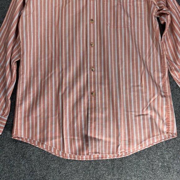 L.L. Bean Shirt Mens Medium Trim Fit Button Down Muted Red Stripe Cotton Pocket - Picture 2 of 9